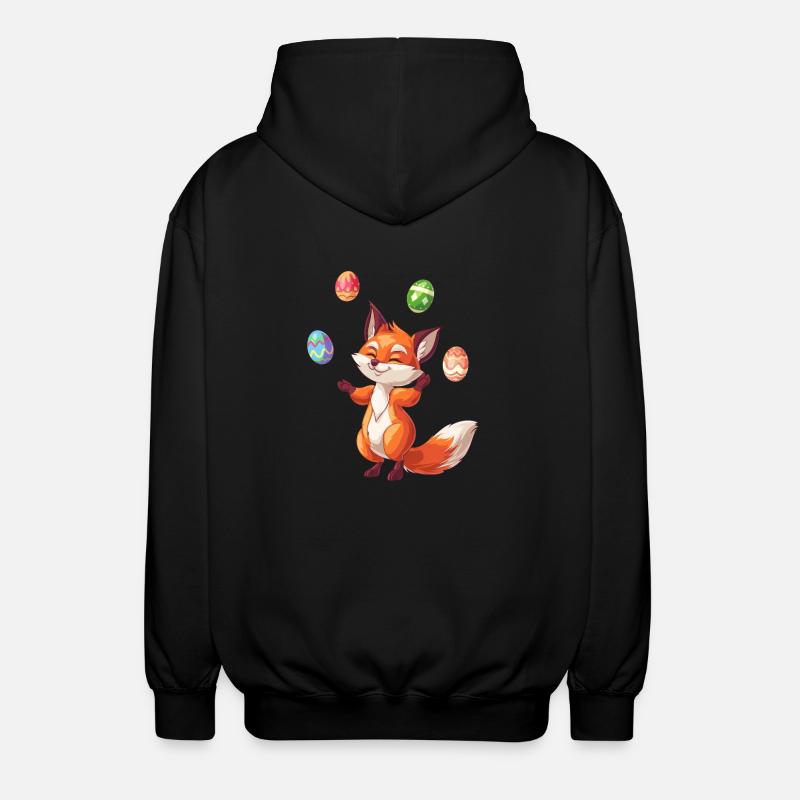 Easter Red Fox Juggling Eggs - Unisex Hooded Jacket - black