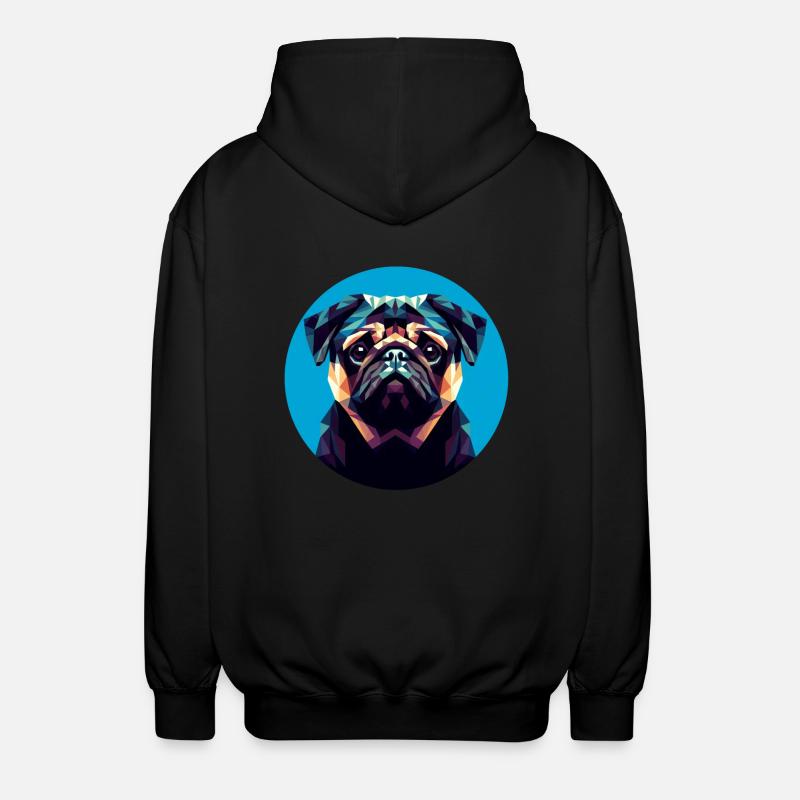 Niedlicher Mops Hund im Polygon-Stil - Unisex Kapuzenjacke - Schwarz