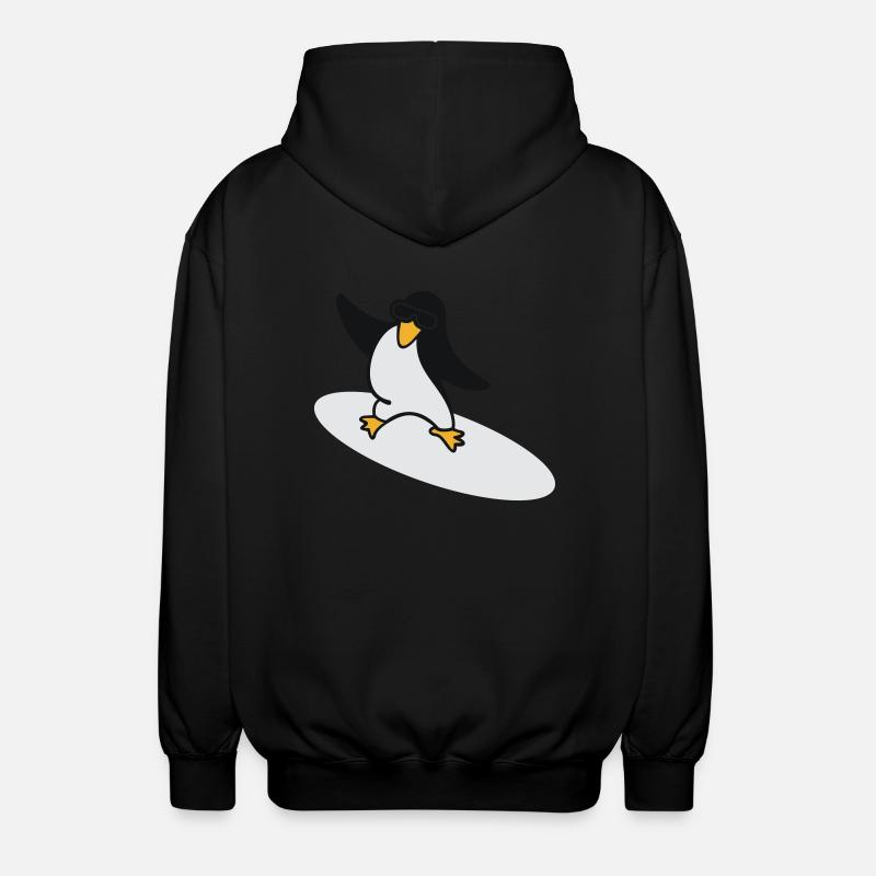 Surfer Pinguin / penguin (3c) - Unisex Kapuzenjacke - Schwarz