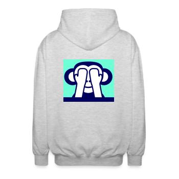 3 Wise Monkeys See Nothing Keeps Eyes Hidden - Unisex Hooded Jacket - light heather grey - Back - AI Model Male 185 light (185cm)