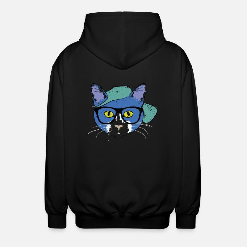 Blaue Katze mit Cap - Unisex Kapuzenjacke - Schwarz