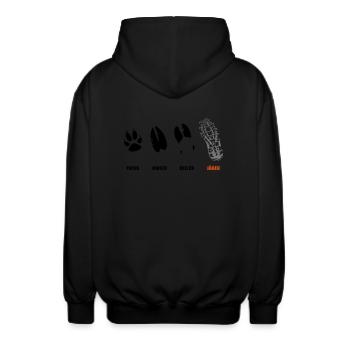 Fuchs, Reh, Keiler, Jäger, Trittsiegel, Fährte - Unisex Kapuzenjacke - Schwarz - Hinten - AI Model Male 185 light (185cm)