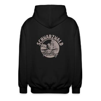 SCHWARZBALD-FREIBURG - Unisex Hooded Jacket - black - Back - AI Model Male 185 light (185cm)