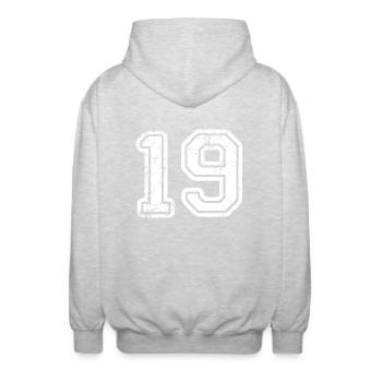 19 - Unisex Kapuzenjacke - Hellgrau meliert - Hinten - AI Model Male 185 light (185cm)