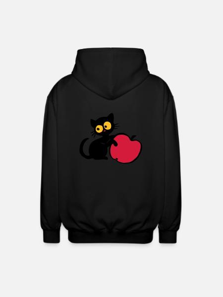 Kätzchen mit Apfel - Unisex Kapuzenjacke - Schwarz
