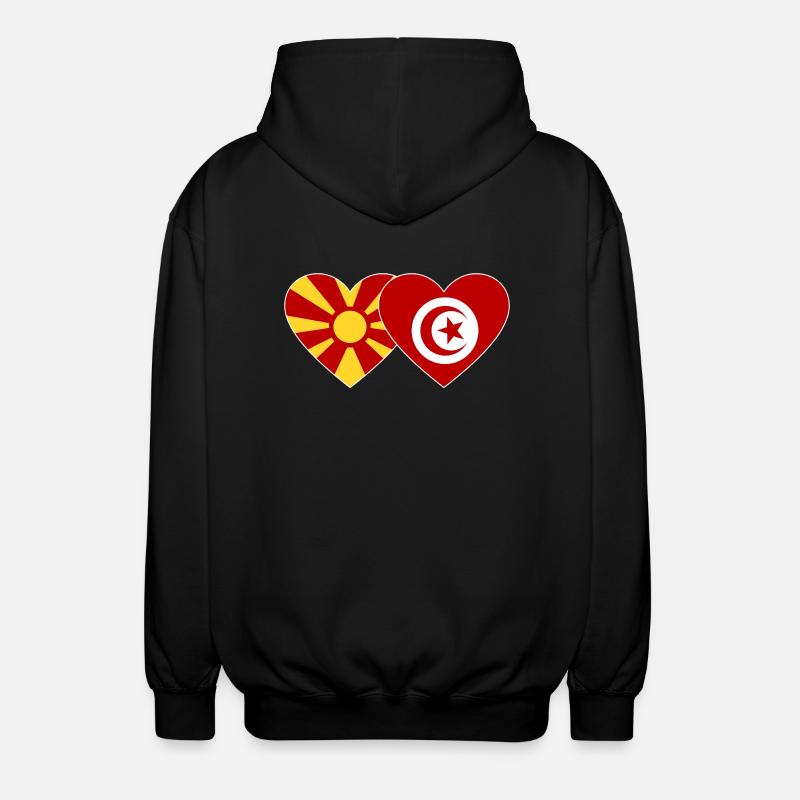 Macédoine Tunisie Drapeau Coeur - Veste à capuche unisexe - noir