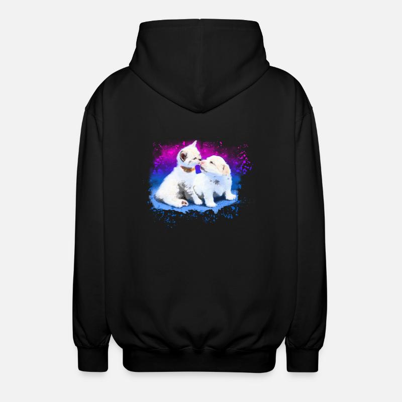 Chaton câlin et chiot - Veste à capuche unisexe - noir