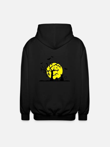 Halloween - Katze und Baum - Unisex Kapuzenjacke - Schwarz