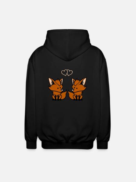 Foxes in love - Unisex Hooded Jacket - black