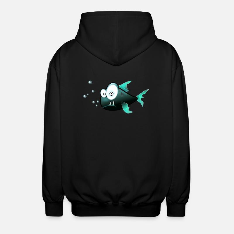 Fish with teeth comic shark - Unisex Hooded Jacket - black