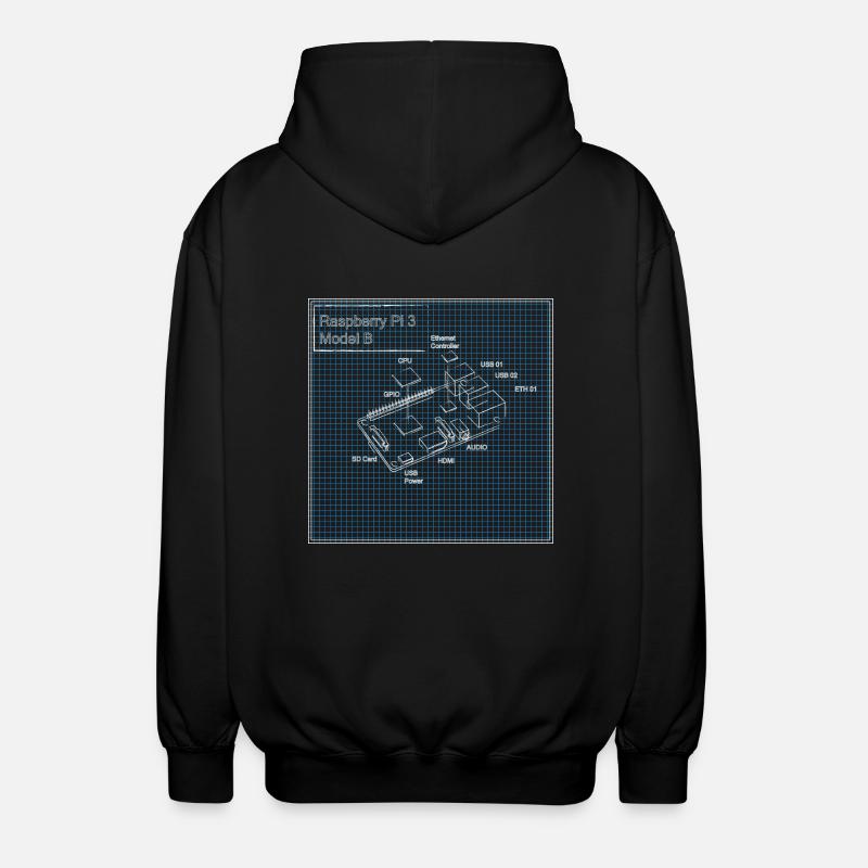 Himbeer-PI3 Modell B Blueprint - Unisex Kapuzenjacke - Schwarz