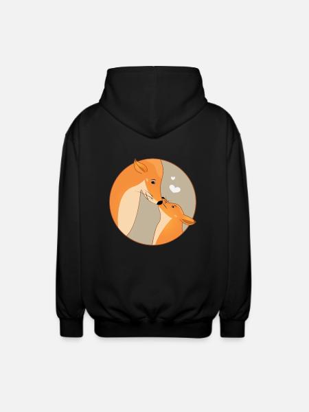 Animal Fox Love Familie Mor Barn Far - Unisex hættejakke. - sort