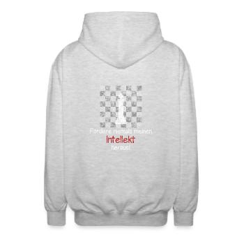 Schach - Fordere niemals meinen Intellekt heraus! - Unisex Kapuzenjacke - Hellgrau meliert - Hinten - AI Model Male 185 light (185cm)
