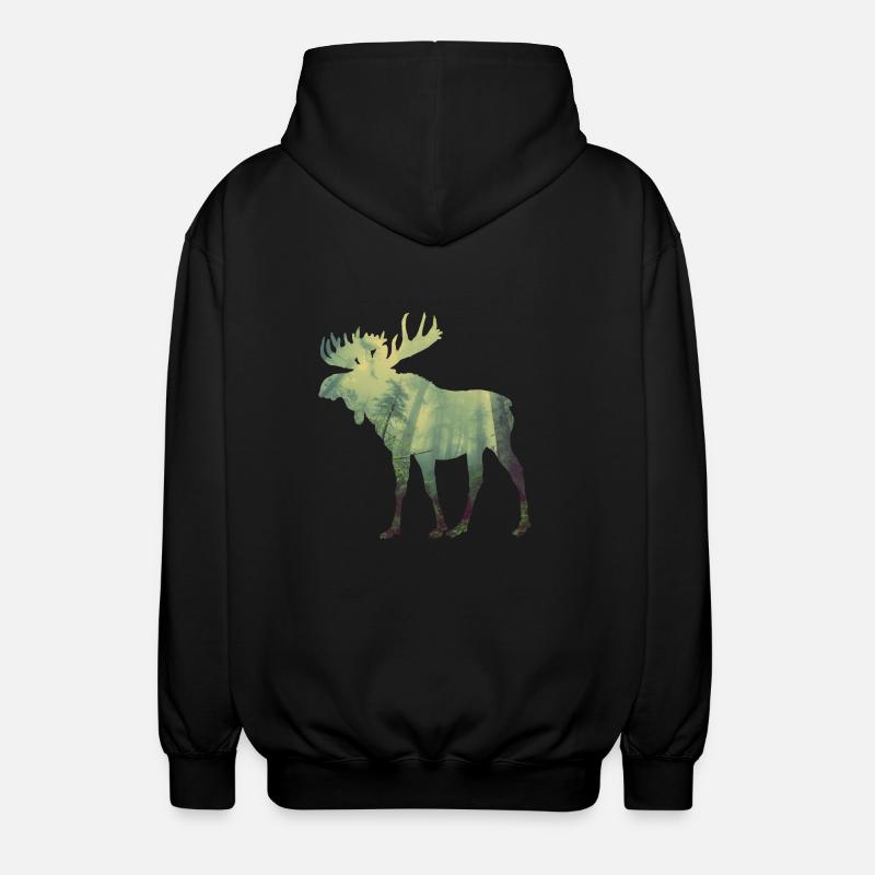 Elch im Wald - Unisex Kapuzenjacke - Schwarz