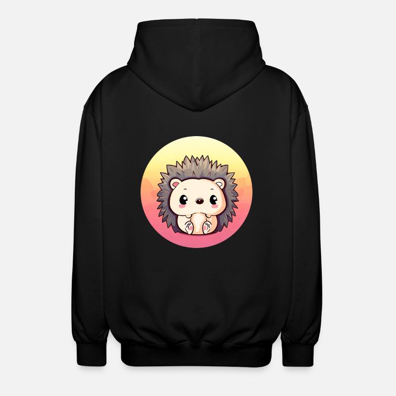 Cute Hedgehog Sitting Sunset Sunset - Unisex Hooded Jacket - black