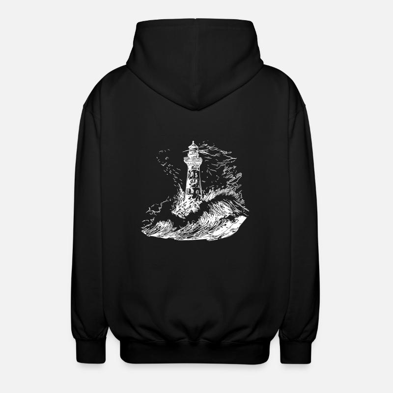 Phare avec balise dans une mer orageuse - Veste à capuche unisexe - noir