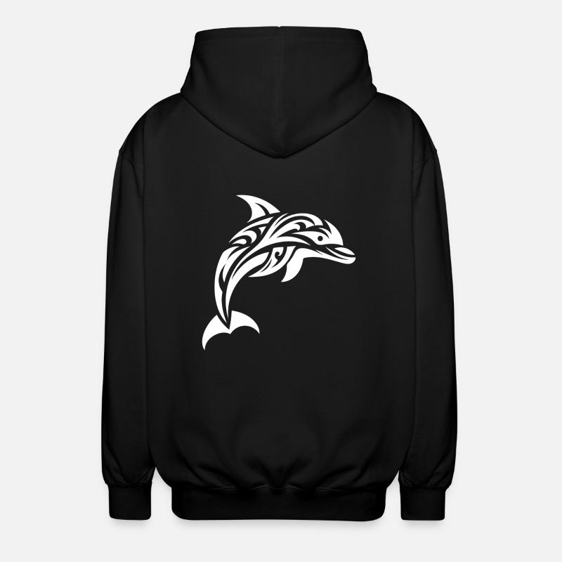 Jumping Cute Tattoo Dolphin - Unisex Hooded Jacket - black