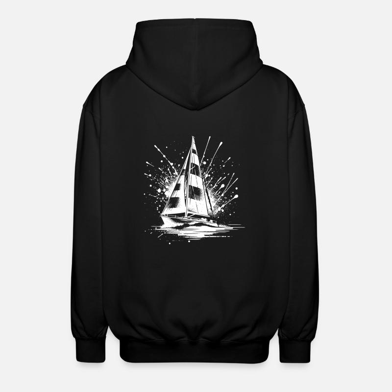 Segelboot mit Wellengang Splash Optik - Unisex Kapuzenjacke - Schwarz