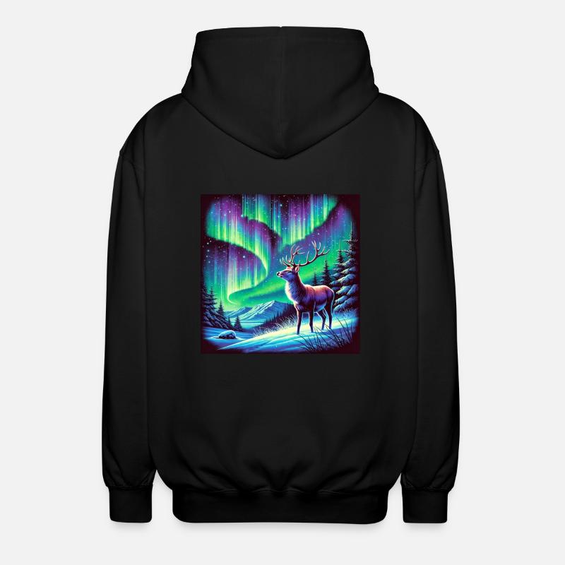 Hirsch Aurora Borealis - Unisex Kapuzenjacke - Schwarz