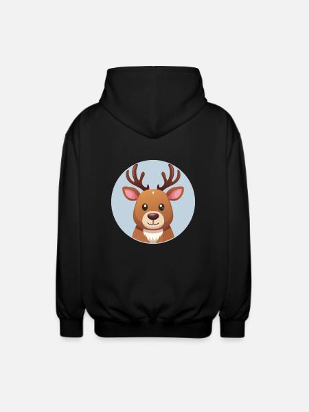 Cute Reindeer - Unisex Hooded Jacket - black