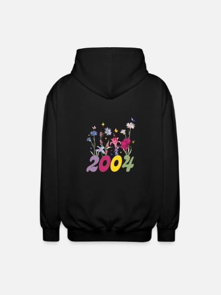 Year of birth 2004 wildflowers - Unisex Hooded Jacket - black
