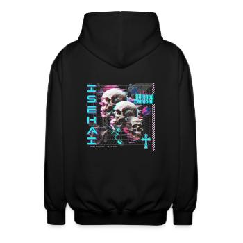 Isekai hat einen Glitch beim Paintball, Totenköpfe - Unisex Kapuzenjacke - Schwarz - Hinten - AI Model Male 185 light (185cm)