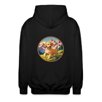 Golden Doodles Mountains Vitage - Unisex Hooded Jacket - black - Back - AI Model Male 185 light (185cm)
