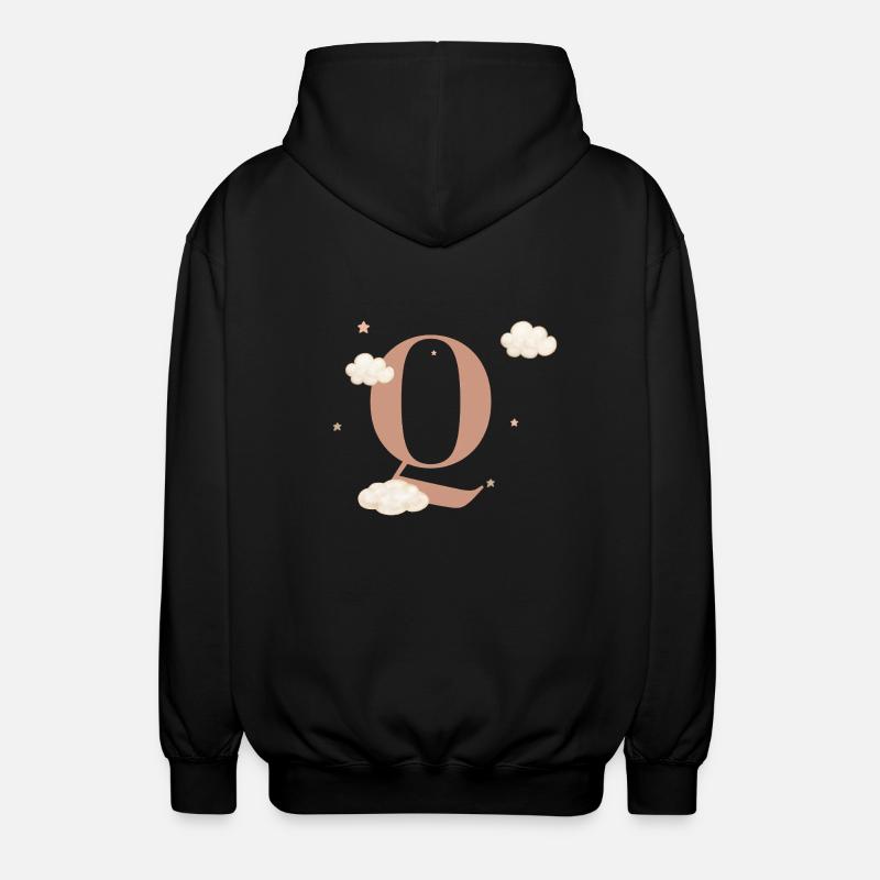 Letter Q Clouds Stars - Unisex Hooded Jacket - black