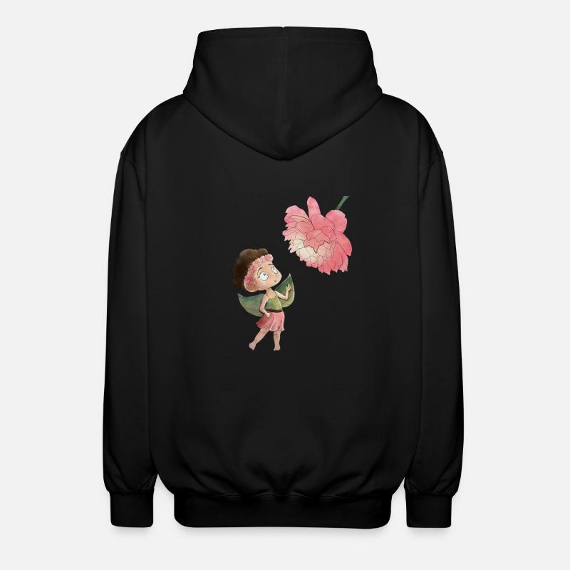 Magical fairy with peony - Unisex Hooded Jacket - black
