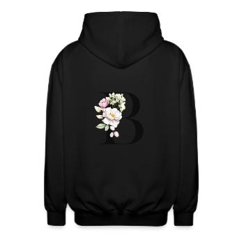 Dein Buchstabe B auf Personalisierte Kleidung - Unisex Kapuzenjacke - Schwarz - Hinten - AI Model Male 185 light (185cm)