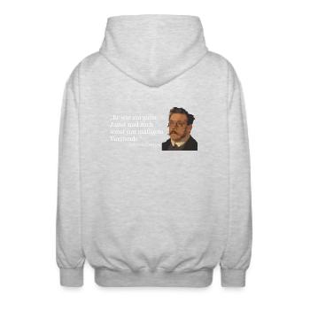 Ludwig Thoma Zitat - Unisex Kapuzenjacke - Hellgrau meliert - Hinten - AI Model Male 185 light (185cm)