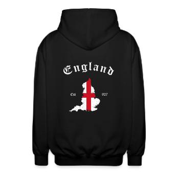 England Map - Unisex Hooded Jacket - black - Back - AI Model Male 185 light (185cm)