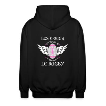 "les femmes regardent le rugby" - Veste à capuche unisexe - noir - Dos - AI Model Male 185 light (185cm)