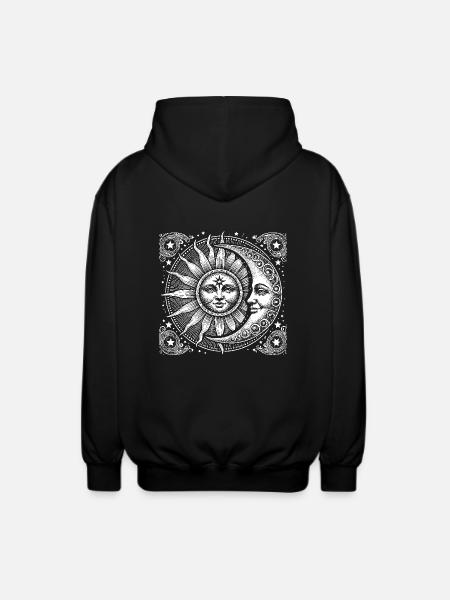 Sun and moon with face - Unisex Hooded Jacket - black
