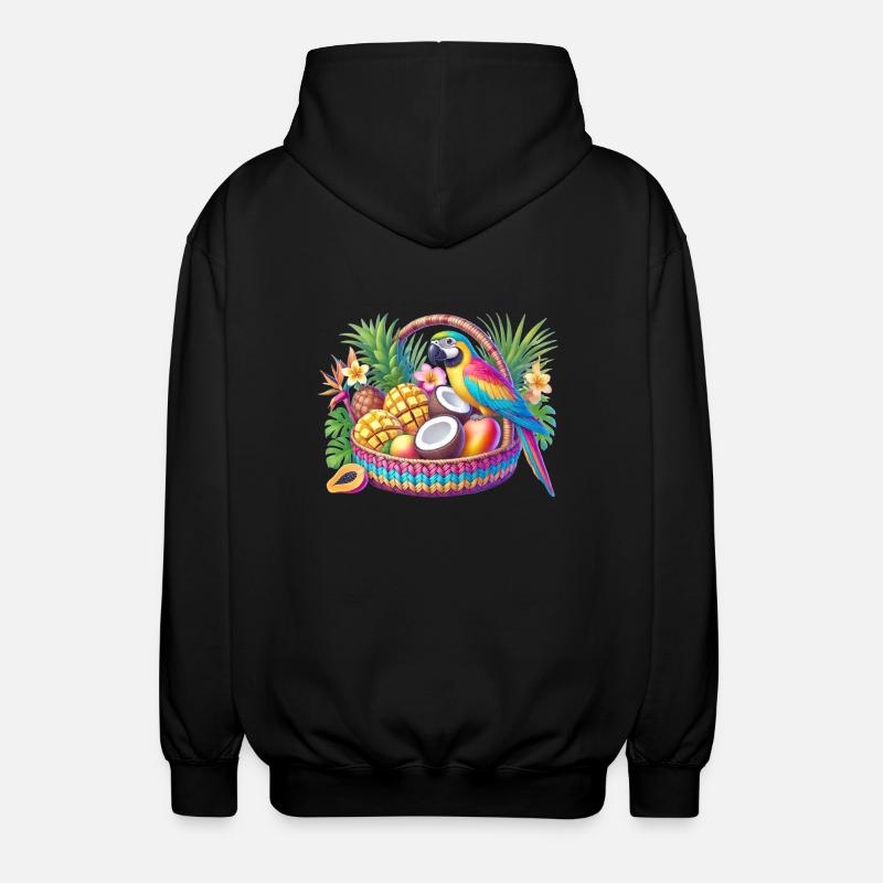 Obstkorb mit Papagei - Unisex Kapuzenjacke - Schwarz