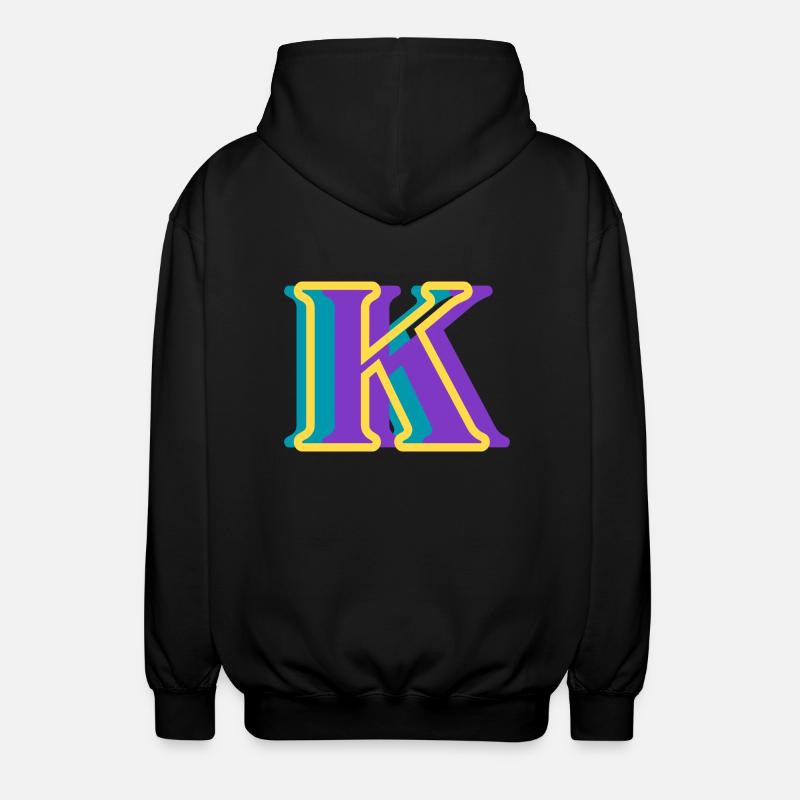 Mehrfarbiger Buchstabe k - Unisex Kapuzenjacke - Schwarz