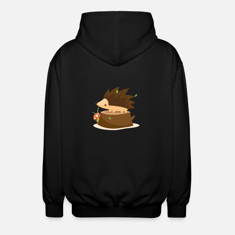 Igel auf Baumstumpf - Unisex Kapuzenjacke - Schwarz