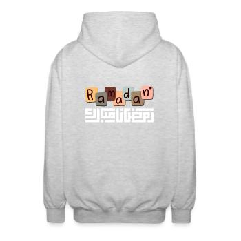 Ramadan Mubarak - Unisex Hooded Jacket - light heather grey - Back - AI Model Male 185 light (185cm)