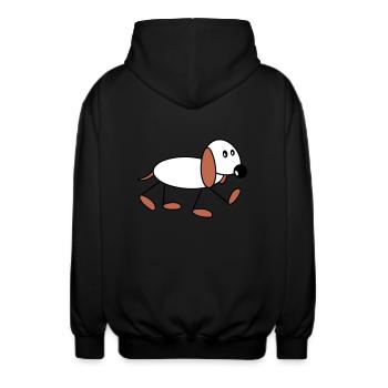 Dog stick figure walks cute walks comic - Unisex Hooded Jacket - black - Back - AI Model Male 185 light (185cm)