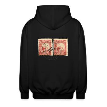 Kiwi Briefmarken - Unisex Kapuzenjacke - Schwarz - Hinten - AI Model Male 185 light (185cm)