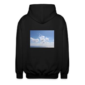 Ehrfürchtig blauer Himmel Wolken Muster - Sommerurlaub - Unisex Kapuzenjacke - Schwarz - Hinten - AI Model Male 185 light (185cm)