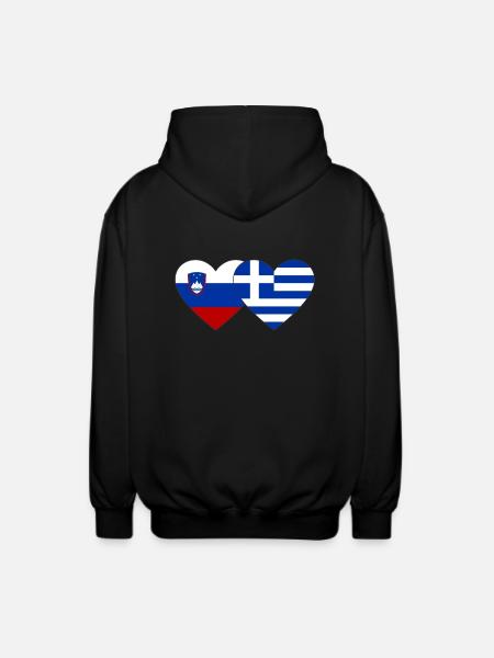 Slovenia Greece Flag Heart - Unisex Hooded Jacket - black