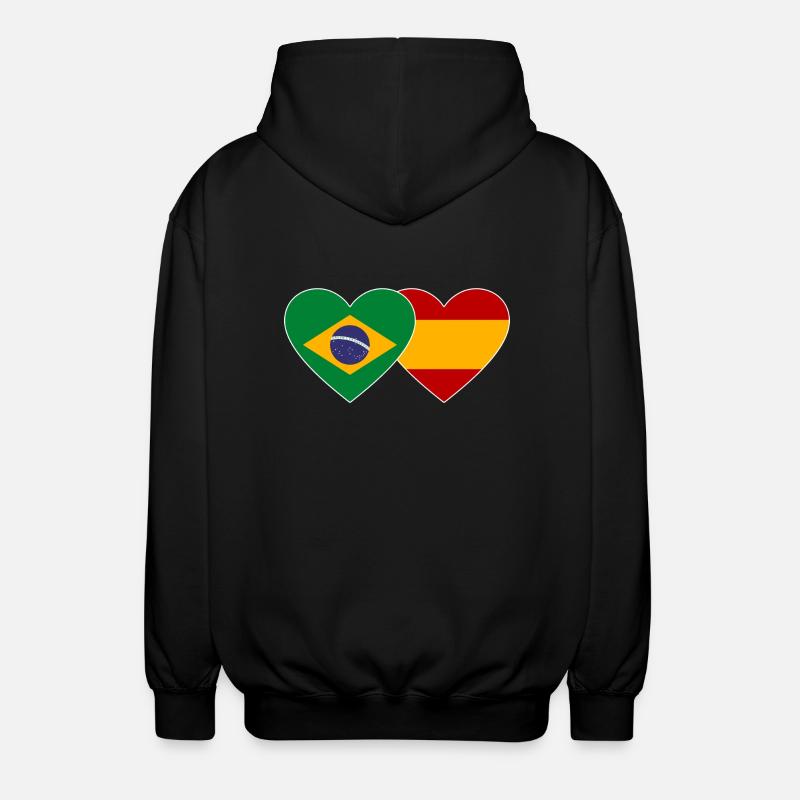 Brésil Espagne Drapeau Coeur - Veste à capuche unisexe - noir
