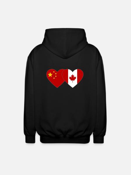 China Canada Flag Heart - Unisex Hooded Jacket - black