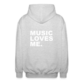 Music Loves Me - Musik liebt mich - Unisex Kapuzenjacke - Hellgrau meliert - Hinten - AI Model Male 185 light (185cm)