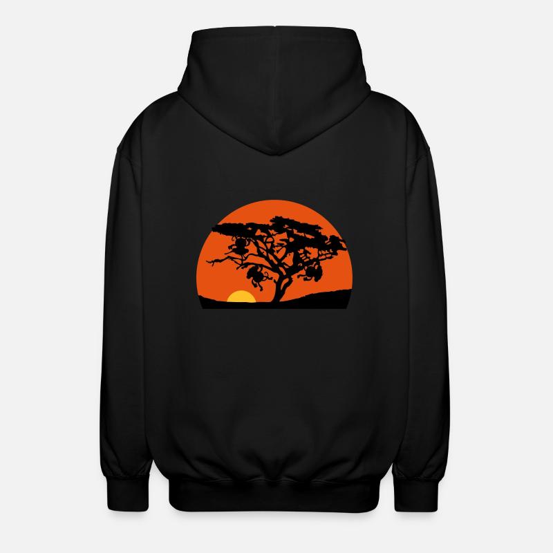 Africa tree sunset monkey - Unisex Hooded Jacket - black