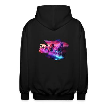 Electric Herd - Synthwave Horses - Unisex Hooded Jacket - black - Back - AI Model Male 185 light (185cm)
