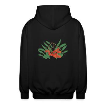 Rowan berries - Unisex Hooded Jacket - black - Back - AI Model Male 185 light (185cm)