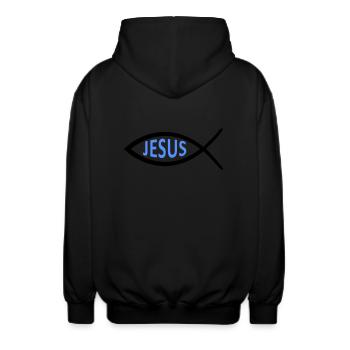 jesus fisch symbol - Unisex Kapuzenjacke - Schwarz - Hinten - AI Model Male 185 light (185cm)