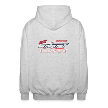 Power grit craft build strong - Unisex Hooded Jacket - light heather grey - Back - AI Model Male 185 light (185cm)